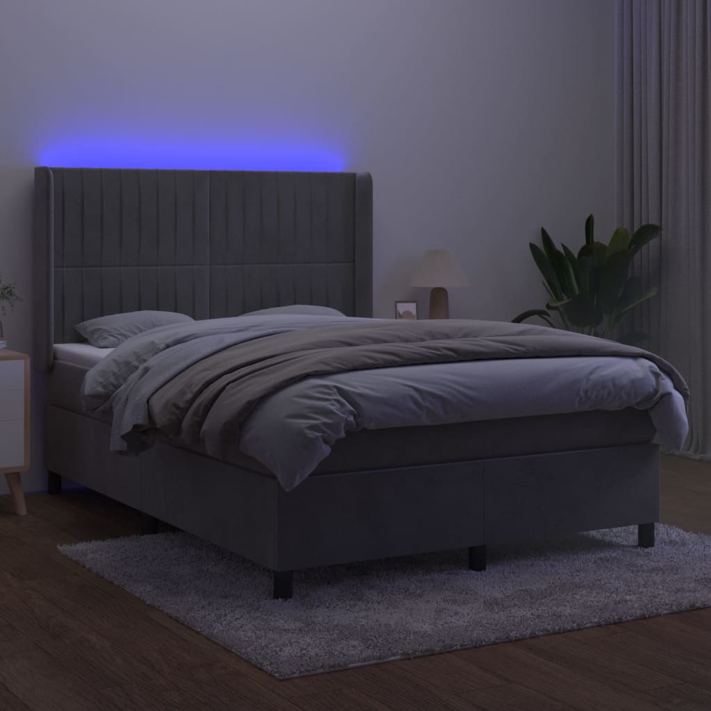 Letto a Molle Materasso e LED Grigio Chiaro 140x190 cm Vellutocod mxl 99454