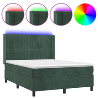 Letto a Molle con Materasso e LED Verde Scuro 140x190cm Vellutocod mxl 123406