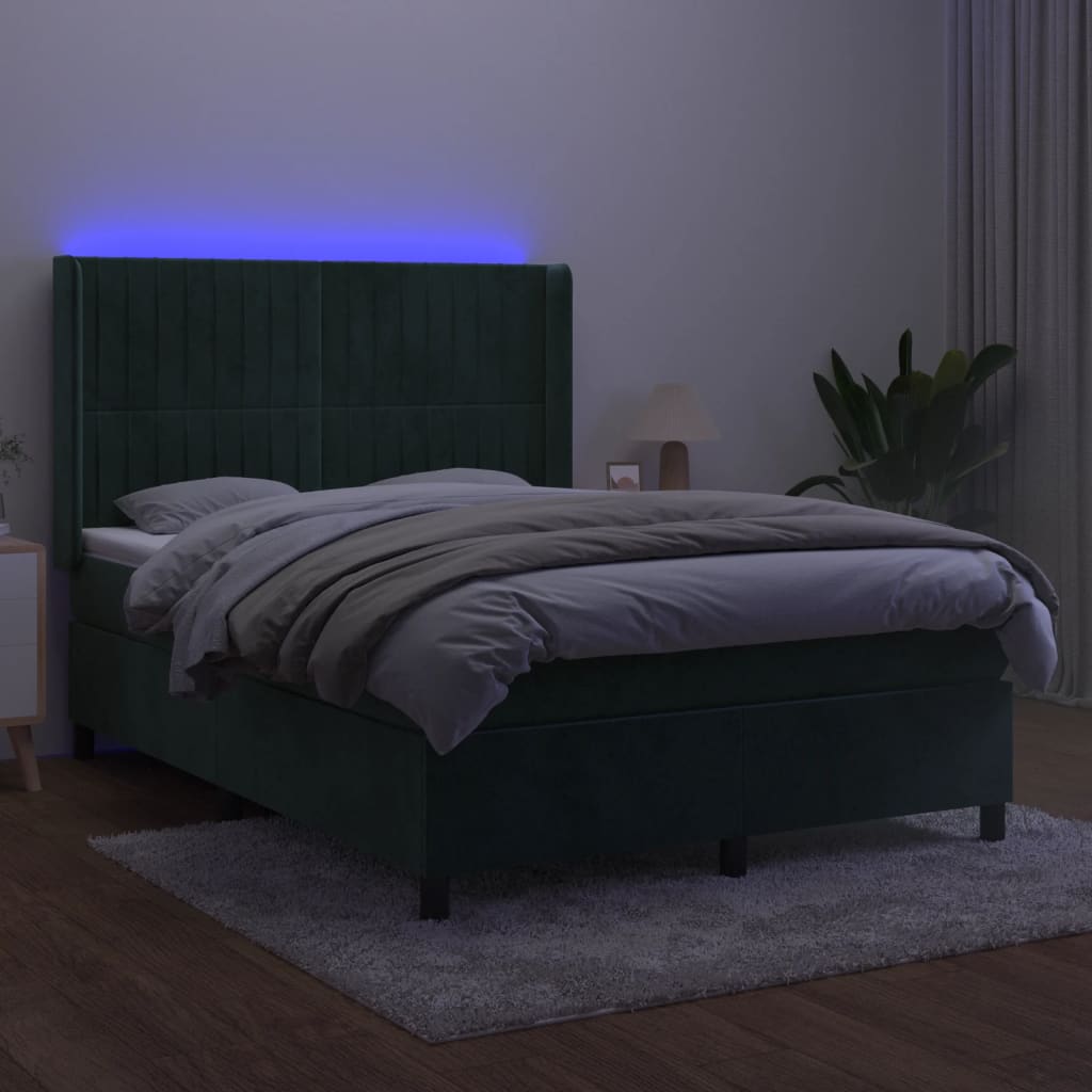 Letto a Molle con Materasso e LED Verde Scuro 140x190cm Vellutocod mxl 123406