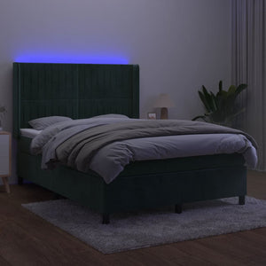 Letto a Molle con Materasso e LED Verde Scuro 140x190cm Vellutocod mxl 123406