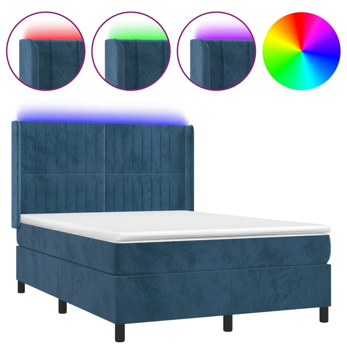 Letto a Molle con Materasso e LED Blu Scuro 140x190 cm 3139683