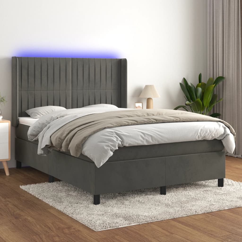 Letto a Molle con Materasso e LED Grigio Scuro 140x200 cm 3139686