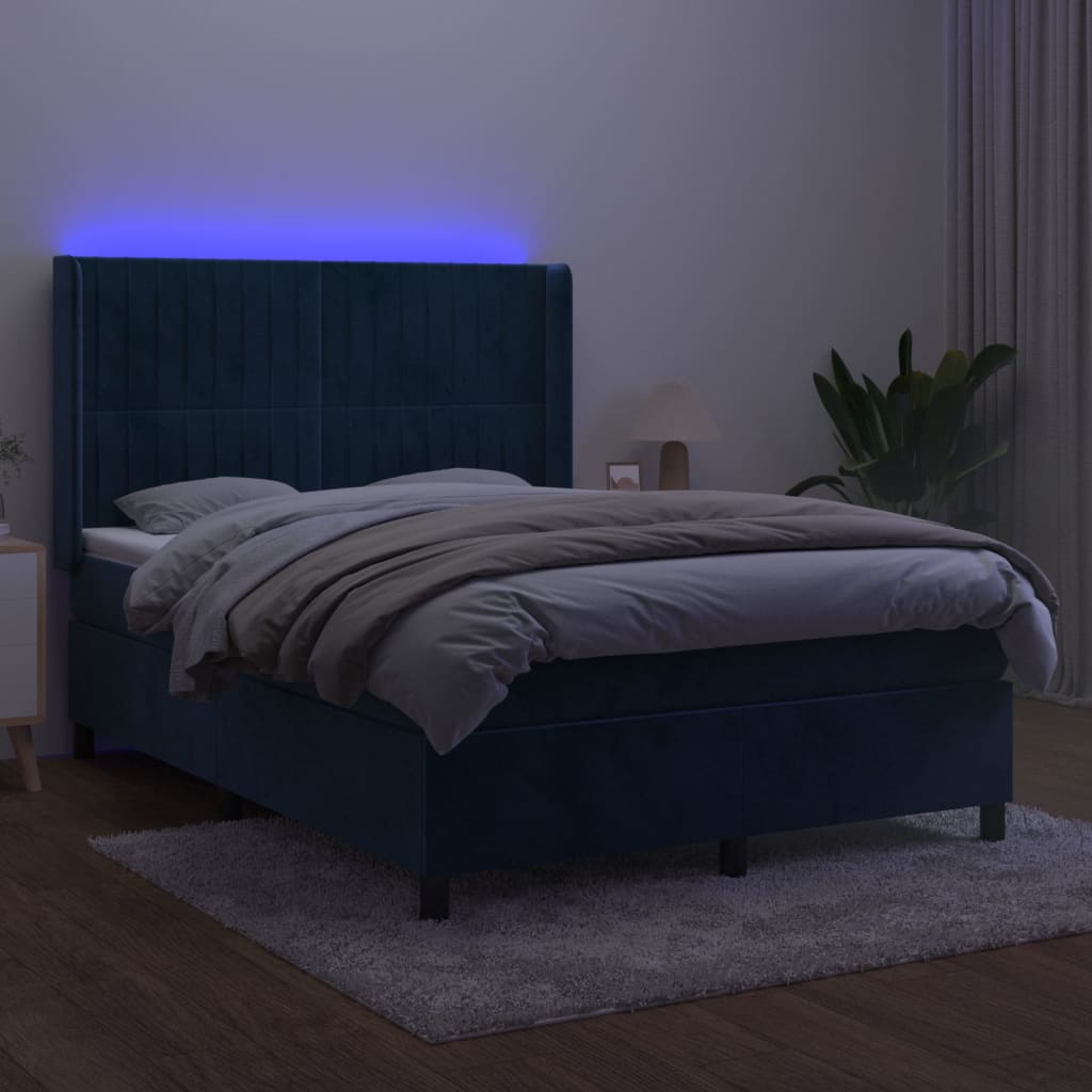 Letto a Molle con Materasso e LED Blu Scuro 140x200 cmcod mxl 123404