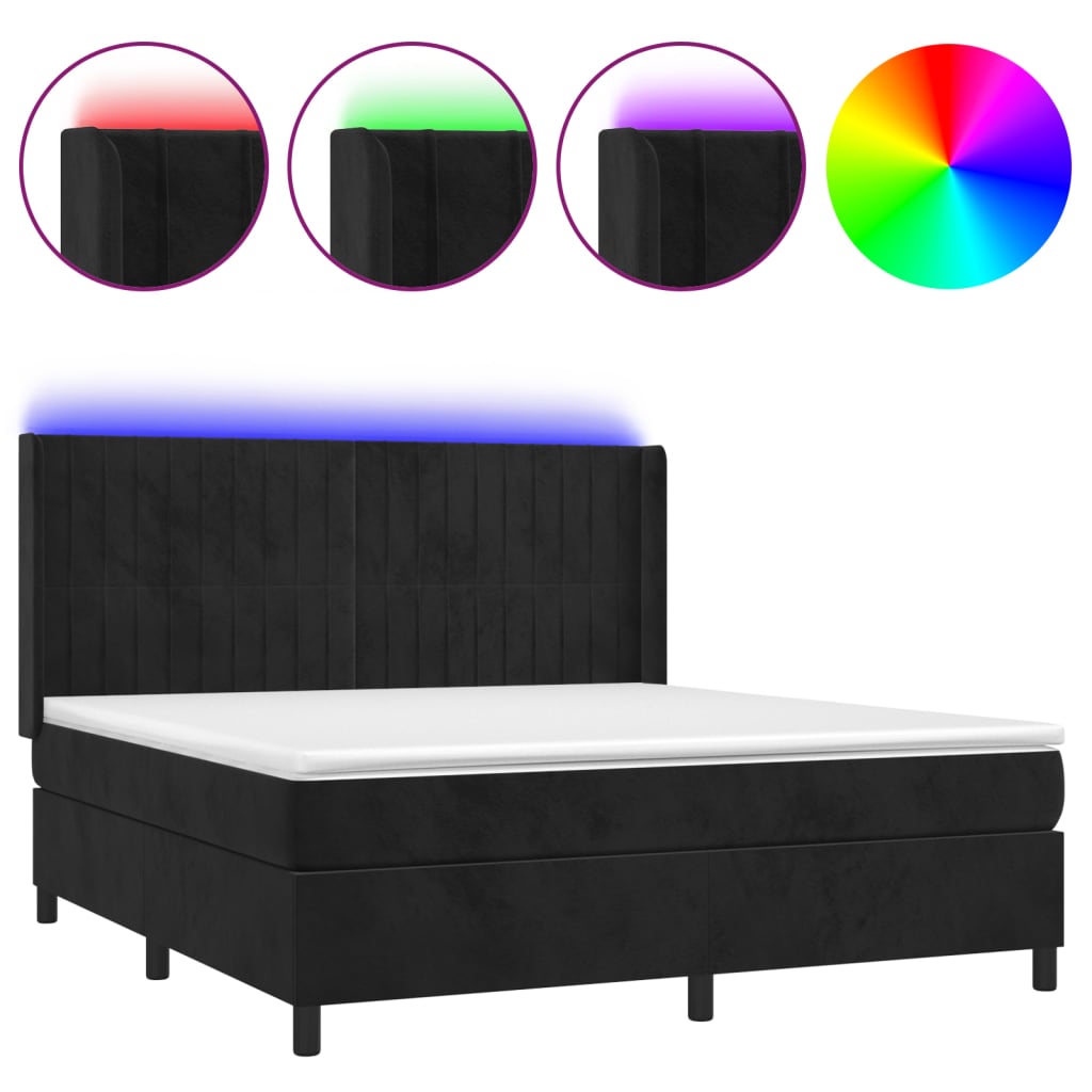 Letto a Molle con Materasso e LED Nero 160x200 cm in Velluto 3139693