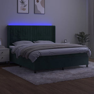 Letto a Molle con Materasso e LED Verde Scuro 160x200cm Velluto 3139694