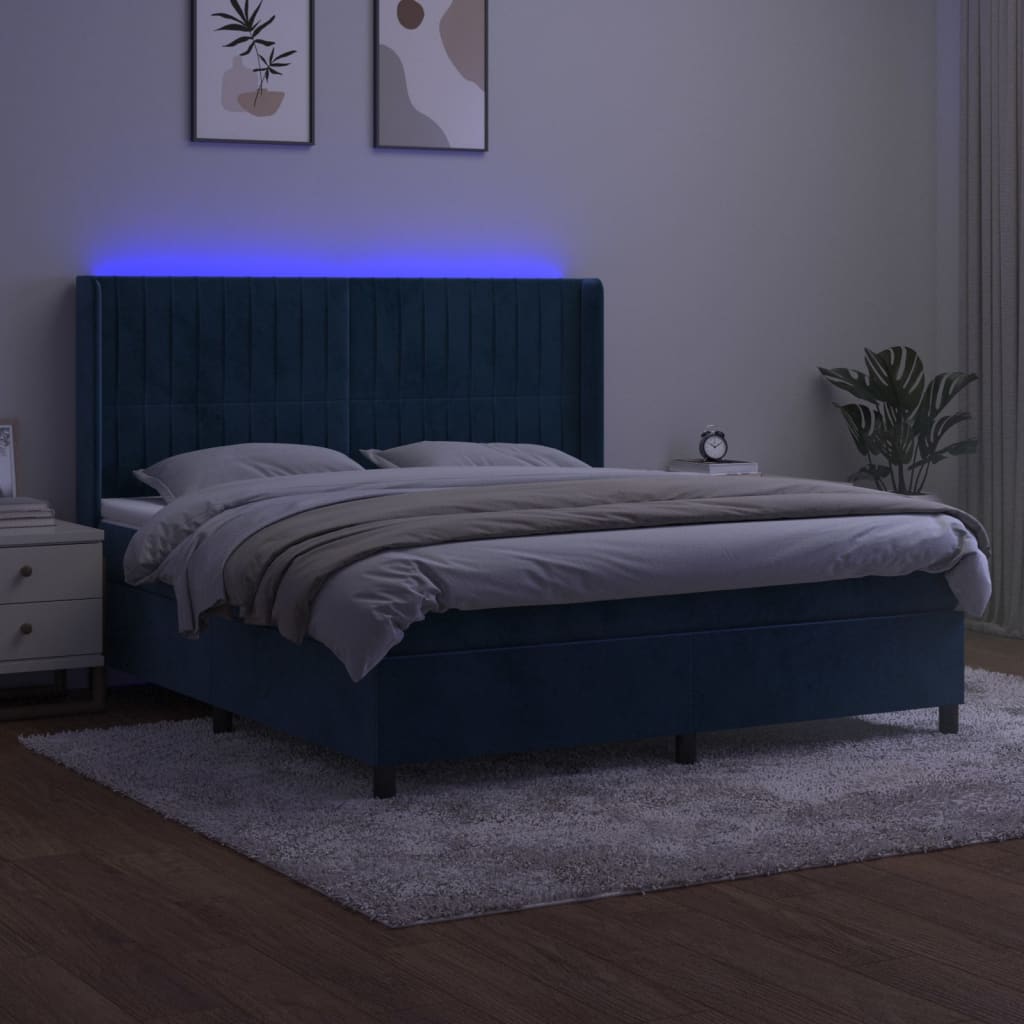 Letto a Molle con Materasso e LED Blu Scuro 180x200 cm 3139701