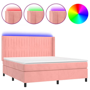 Letto a Molle con Materasso e LED Rosa 180x200 cm in Velluto 3139702