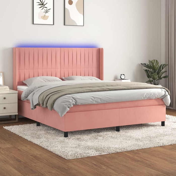 Letto a Molle con Materasso e LED Rosa 180x200 cm in Velluto 3139702