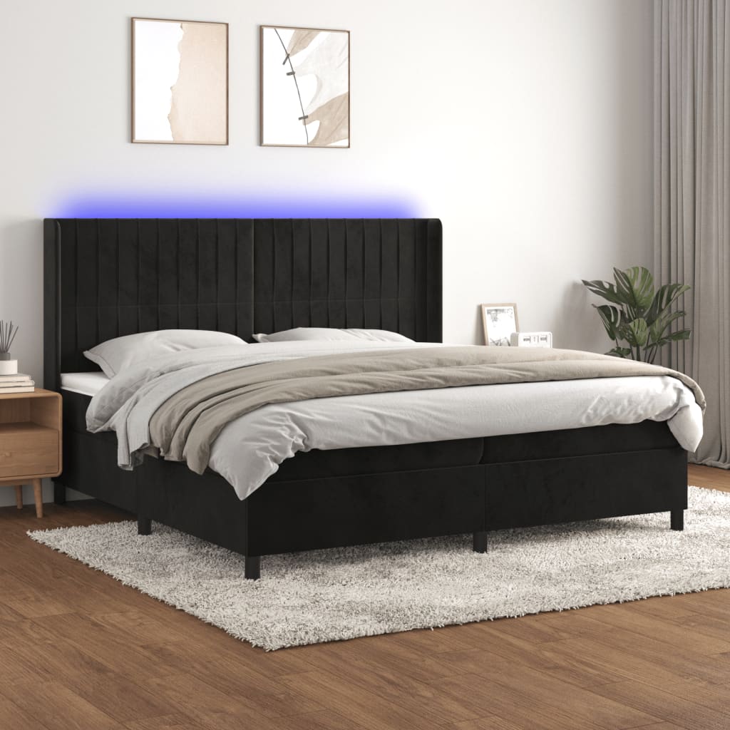 Letto a Molle con Materasso e LED Nero 200x200 cm in Velluto 3139705