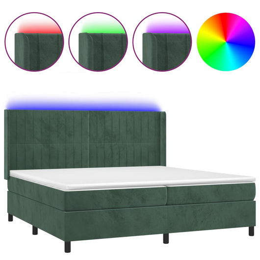 Letto a Molle con Materasso e LED Verde Scuro 200x200cm Velluto 3139706