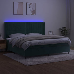 Letto a Molle con Materasso e LED Verde Scuro 200x200cm Velluto 3139706