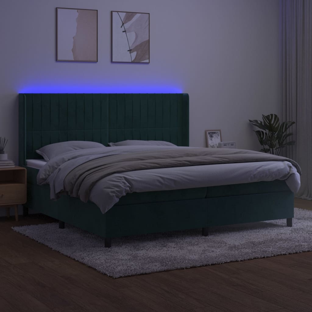 Letto a Molle con Materasso e LED Verde Scuro 200x200cm Velluto cod mxl 57265