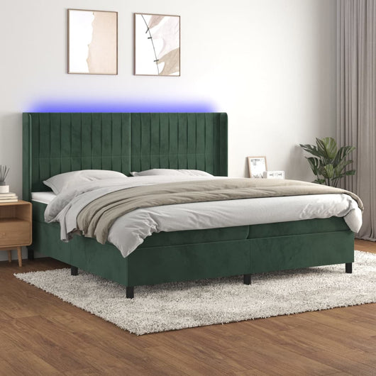 Letto a Molle con Materasso e LED Verde Scuro 200x200cm Velluto 3139706