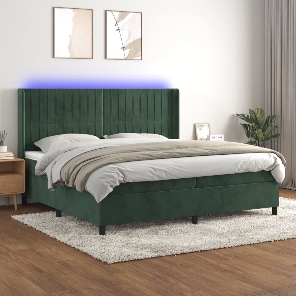 Letto a Molle con Materasso e LED Verde Scuro 200x200cm Velluto cod mxl 57265