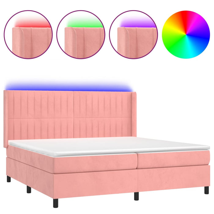 Letto a Molle con Materasso e LED Rosa 200x200 cm in Velluto 3139708