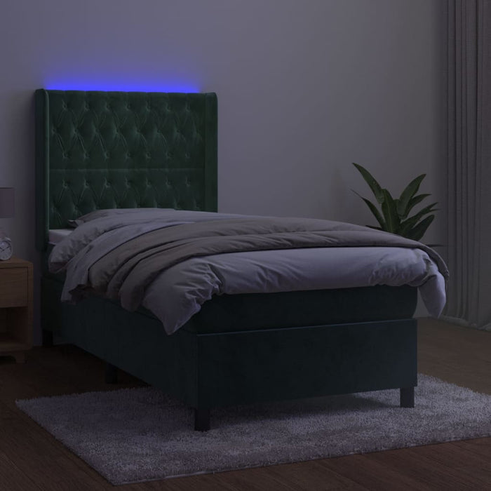 Letto a Molle con Materasso e LED Verde Scuro 80x200cm Velluto 3139712