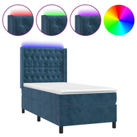 Letto a Molle con Materasso e LED Blu Scuro 80x200cm in Velluto 3139713