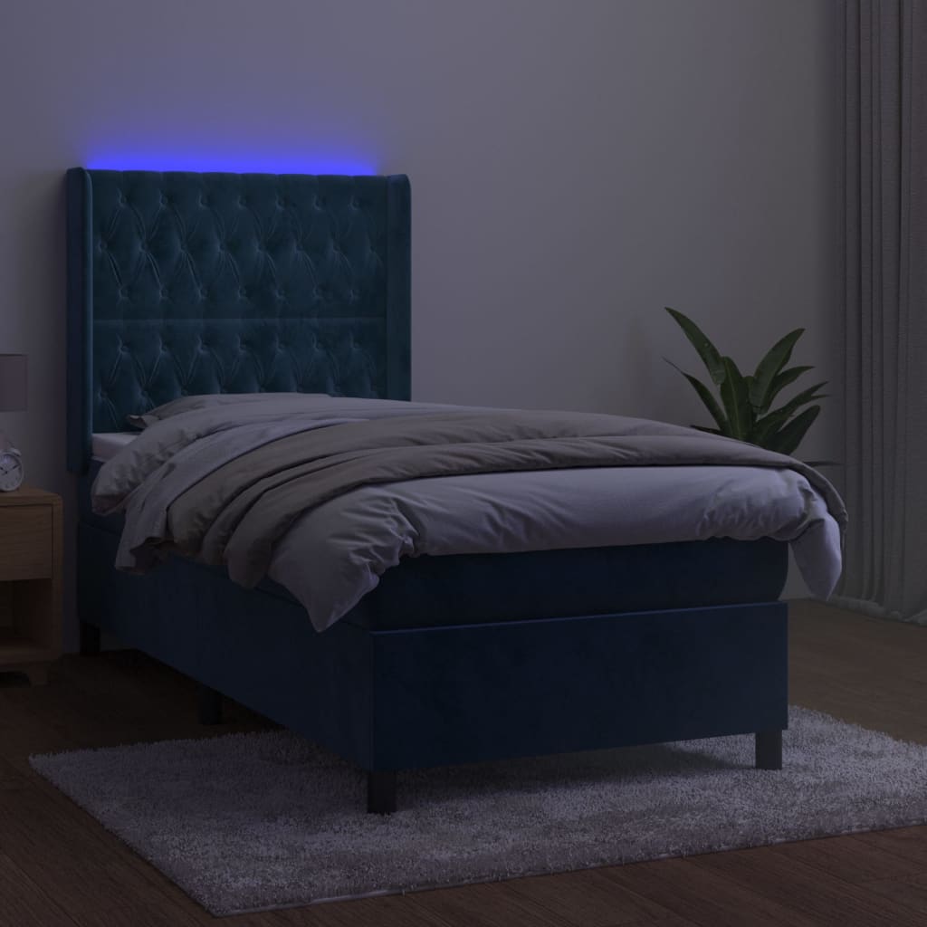 Letto a Molle con Materasso e LED Blu Scuro 80x200cm in Velluto 3139713