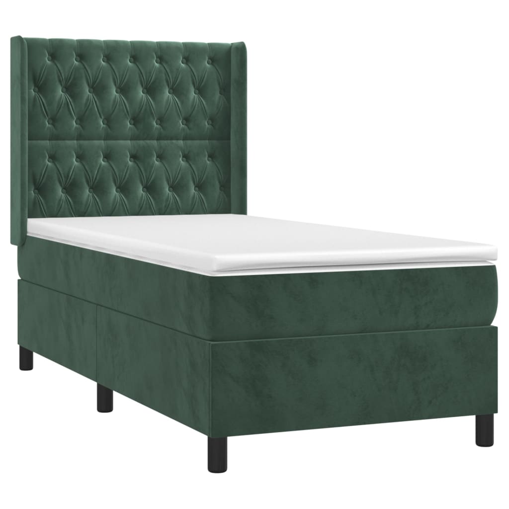 Letto a Molle con Materasso e LED Verde Scuro 90x190 cm Velluto 3139718