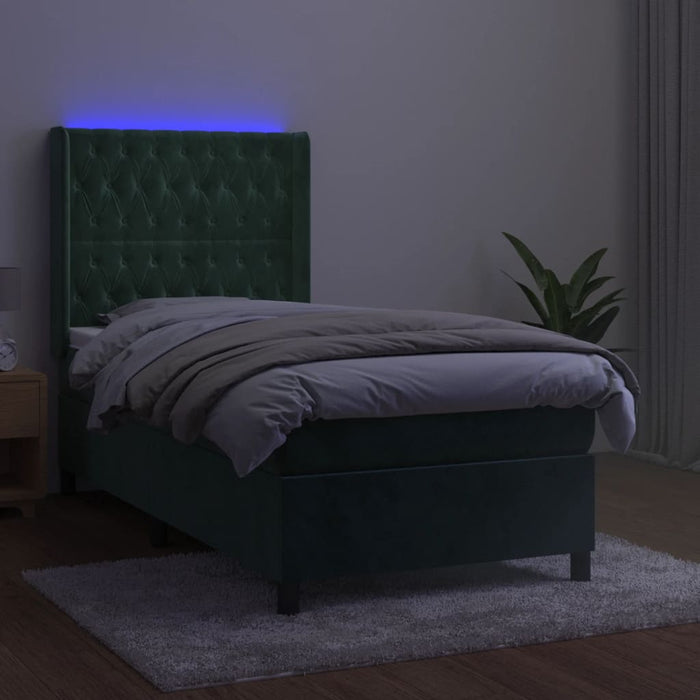 Letto a Molle con Materasso e LED Verde Scuro 90x200cm Vellutocod mxl 123407