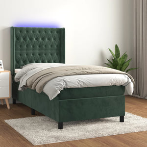 Letto a Molle con Materasso e LED Verde Scuro 90x200cm Vellutocod mxl 123407