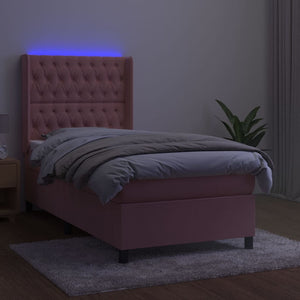 Letto a Molle con Materasso e LED Rosa 100x200 cm in Vellutocod mxl 123413