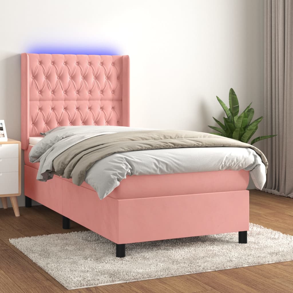 Letto a Molle con Materasso e LED Rosa 100x200 cm in Vellutocod mxl 123413