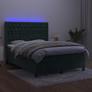 Letto a Molle con Materasso e LED Verde Scuro 140x190cm Vellutocod mxl 99464