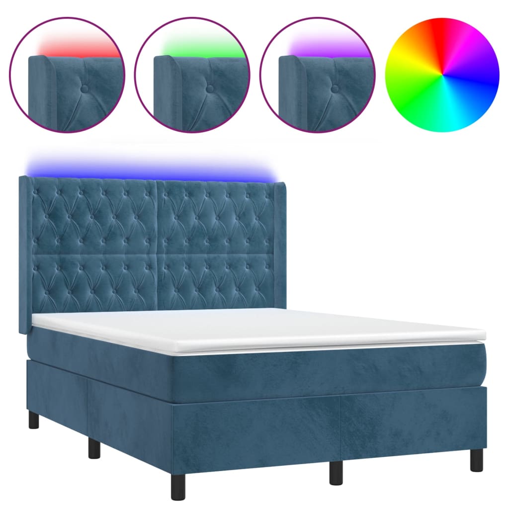 Letto a Molle con Materasso e LED Blu Scuro 140x190 cmcod mxl 75465