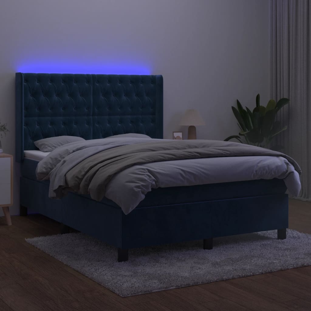 Letto a Molle con Materasso e LED Blu Scuro 140x190 cmcod mxl 75465