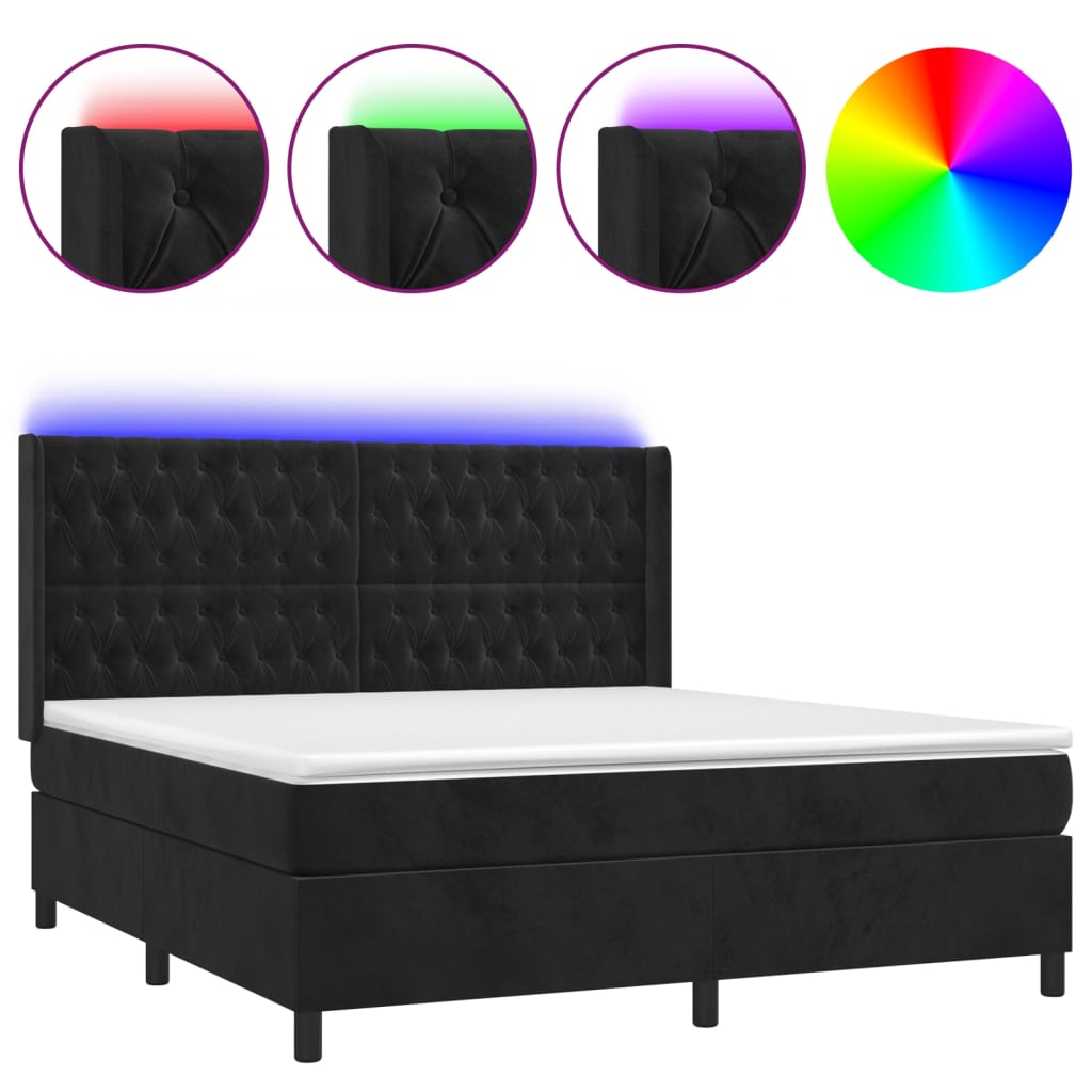 Letto a Molle con Materasso e LED Nero 160x200 cm in Velluto 3139753