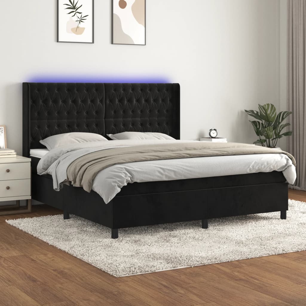 Letto a Molle con Materasso e LED Nero 160x200 cm in Velluto 3139753