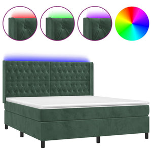 Letto a Molle con Materasso e LED Verde Scuro 180x200cm Velluto 3139760