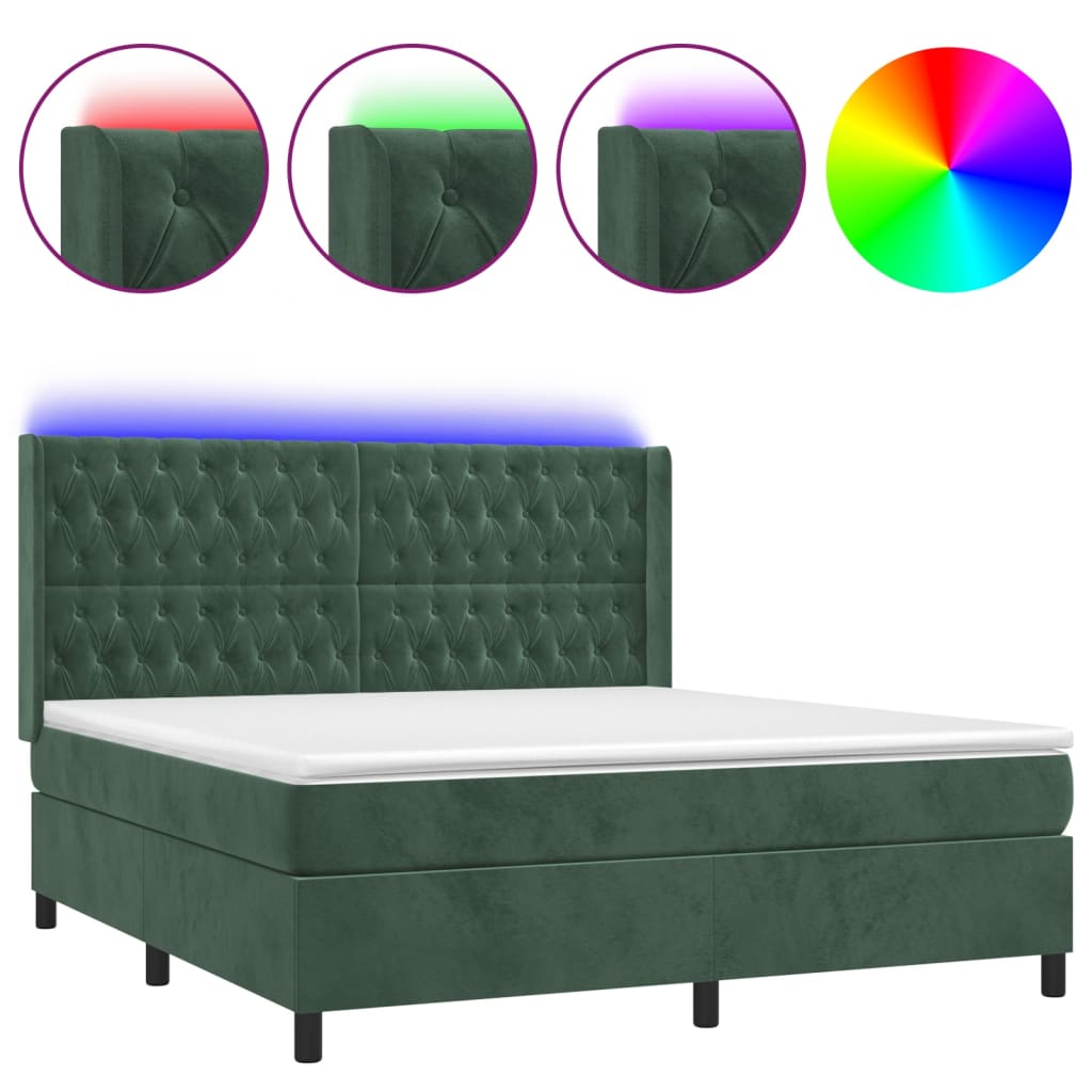 Letto a Molle con Materasso e LED Verde Scuro 180x200cm Vellutocod mxl 75473