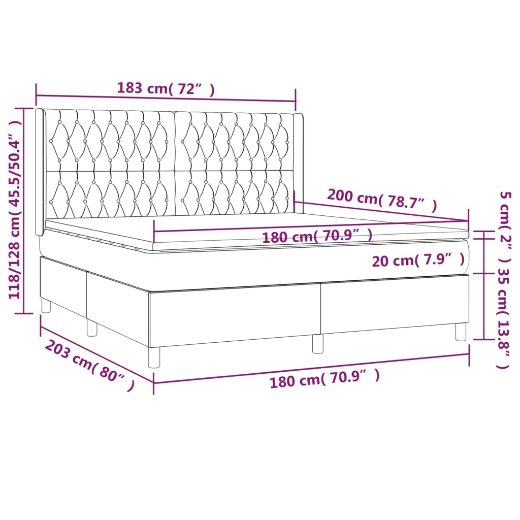 Letto a Molle con Materasso e LED Verde Scuro 180x200cm Velluto 3139760