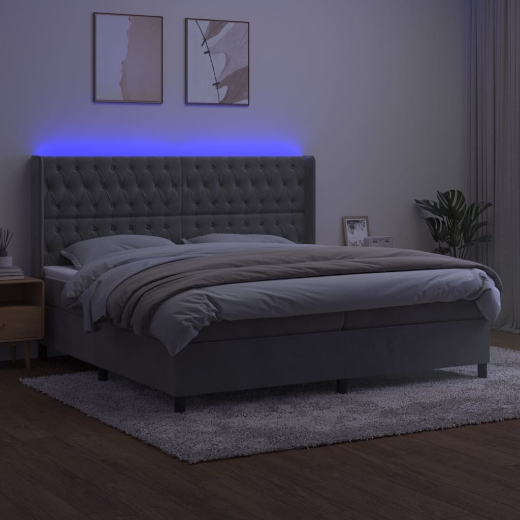 Letto a Molle Materasso e LED Grigio Chiaro 200x200 cm Velluto 3139763