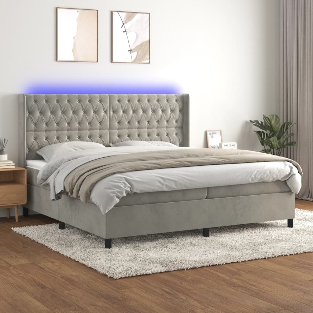 Letto a Molle Materasso e LED Grigio Chiaro 200x200 cm Velluto cod mxl 61622