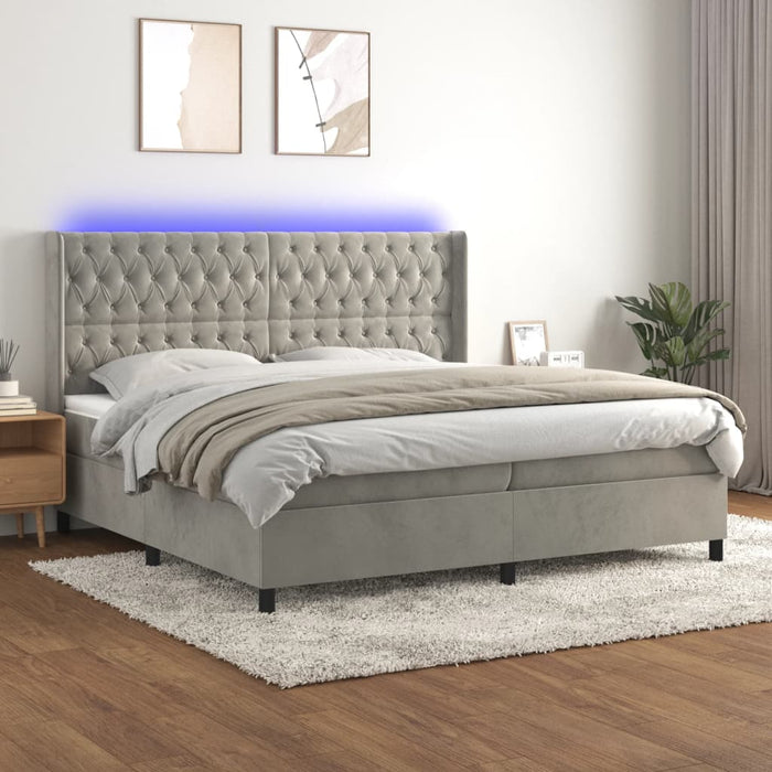 Letto a Molle Materasso e LED Grigio Chiaro 200x200 cm Velluto 3139763