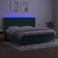 Letto a Molle con Materasso e LED Verde Scuro 200x200cm Velluto 3139766