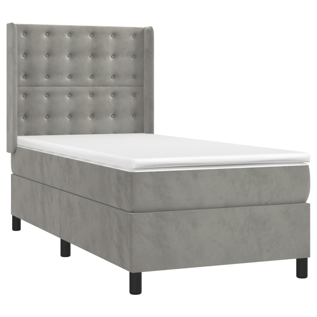 Letto a Molle Materasso e LED Grigio Chiaro 80x200 cm Velluto 3139769