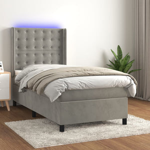 Letto a Molle Materasso e LED Grigio Chiaro 80x200 cm Velluto 3139769