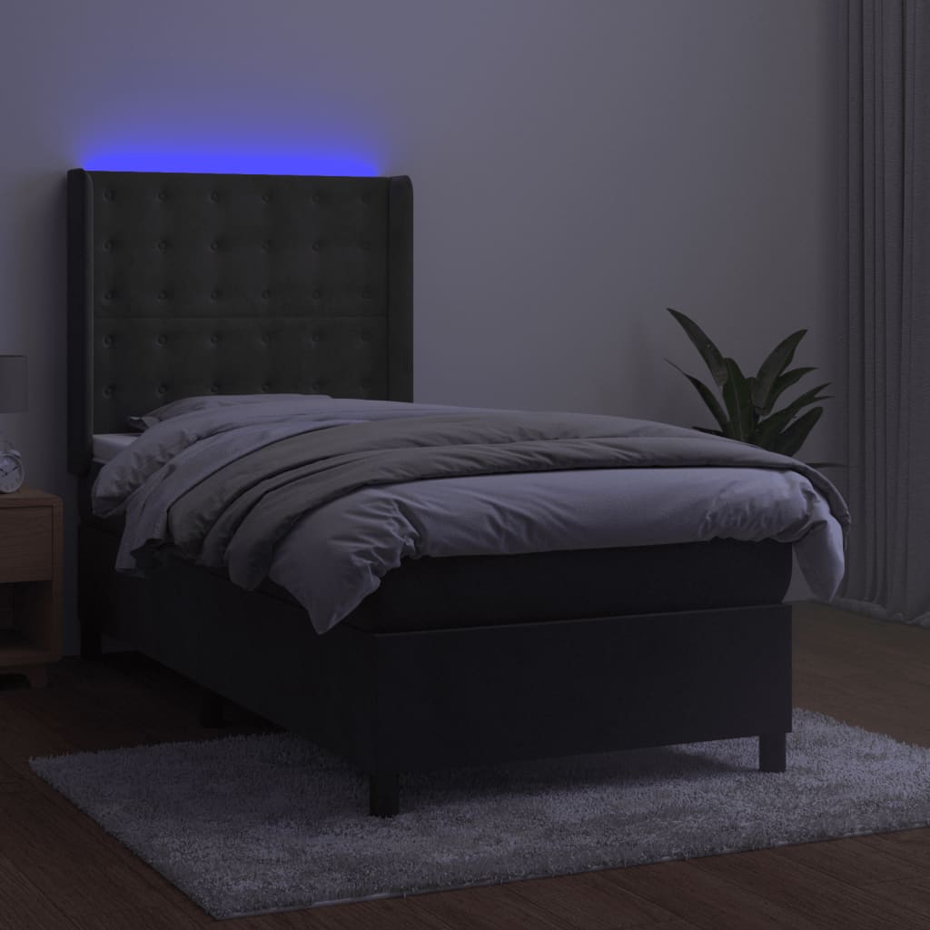 Letto a Molle con Materasso e LED Grigio Scuro 80x200cm Velluto cod mxl 57739