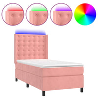 Letto a Molle con Materasso e LED Rosa 90x190 cm in Velluto 3139780