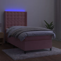 Letto a Molle con Materasso e LED Rosa 90x190 cm in Velluto cod mxl 61459