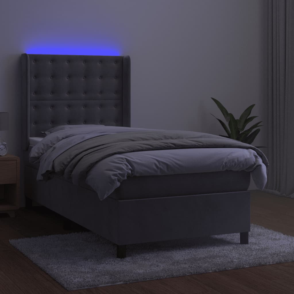 Letto a Molle Materasso e LED Grigio Chiaro 100x200 cm Vellutocod mxl 123420