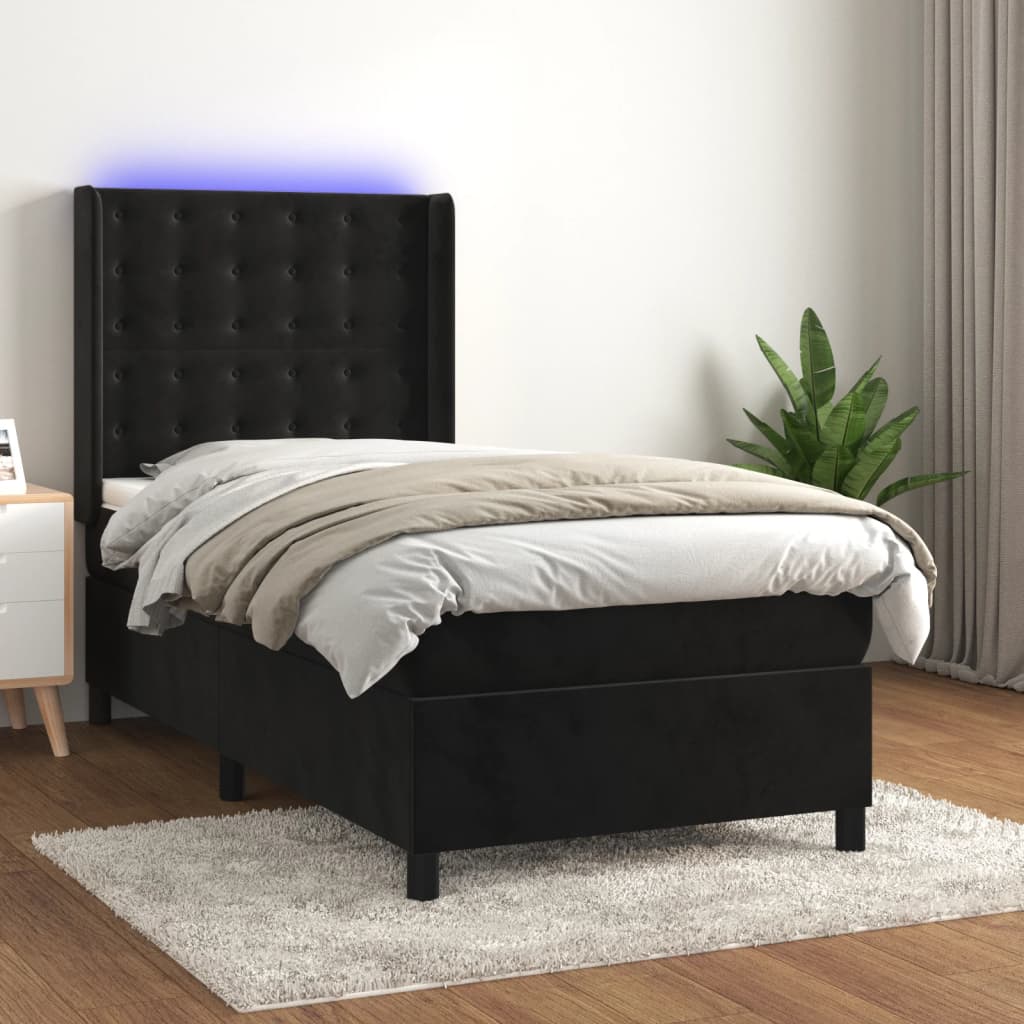 Letto a Molle con Materasso e LED Nero 100x200 cm in Vellutocod mxl 99474