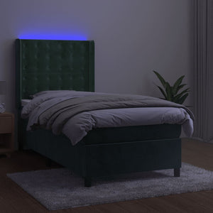 Letto a Molle con Materasso e LED Verde Scuro 100x200cm Velluto 3139790