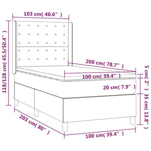 Letto a Molle con Materasso e LED Verde Scuro 100x200cm Velluto 3139790