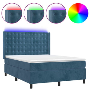 Letto a Molle con Materasso e LED Blu Scuro 140x190 cm 3139803