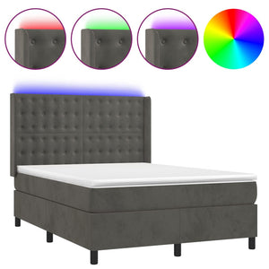 Letto a Molle con Materasso e LED Grigio Scuro 140x200 cm 3139806